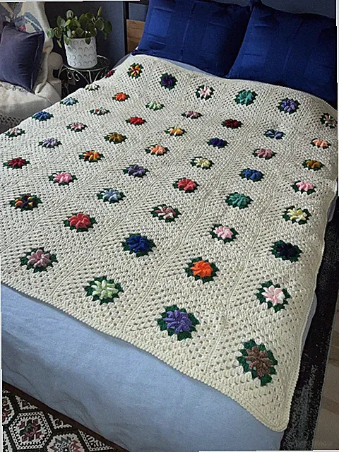 Absolutely STUNNING Handmade “3D” Multicolored Throw Blanket. Approx 63 X 66.