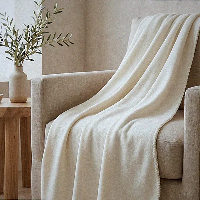 ALPACA WOOL BLANKET THROW LARGE QUEEN 90 x 63 SOFT & COZY WHITE HANDMADE ECUADOR