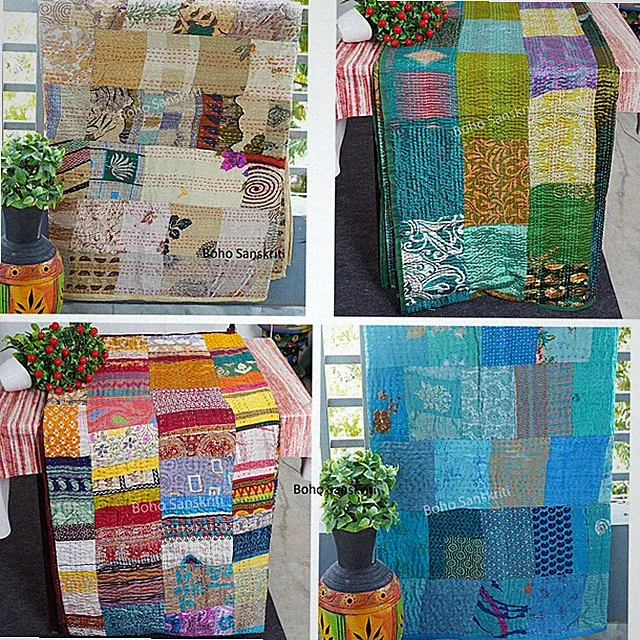 Bohemian Bedspread Quilts homemade throw blanket Silk Patchwork quilts for sale