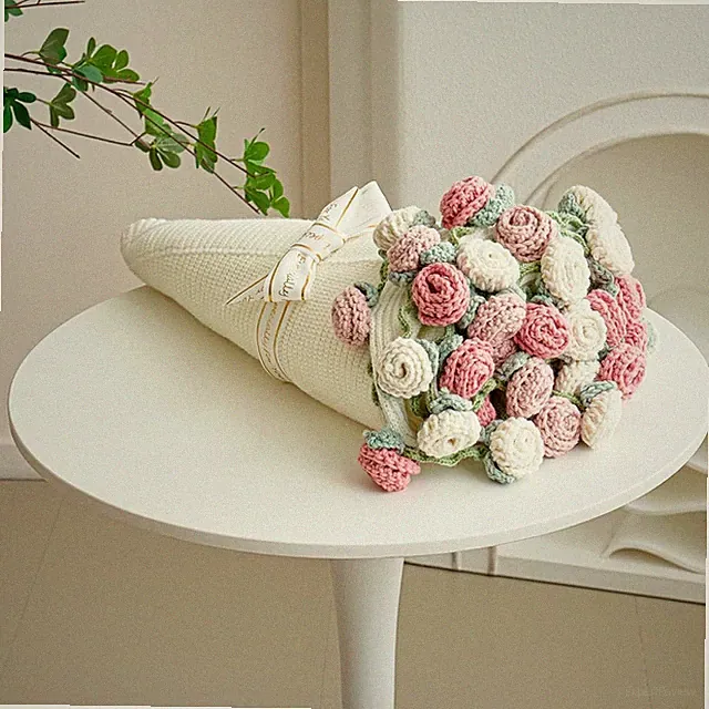 Crochet Flower Bouquet Throw Blanket, Handmade Knitted Blanket with Rose Flowers