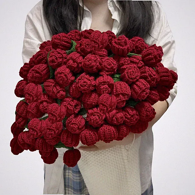 Crochet Flowers Bouquet Blanket, Handmade Rose Blanket, 59 Inch Round Floral...