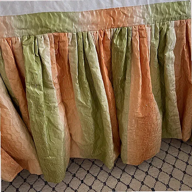 Custom made Taffeta pleated Bed skirt - King with 20” drop Green Obre To Peach