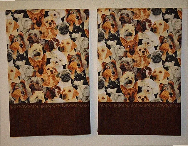 Dogs Pillowcases Two Handmade standard queen Cotton New brown beige gold