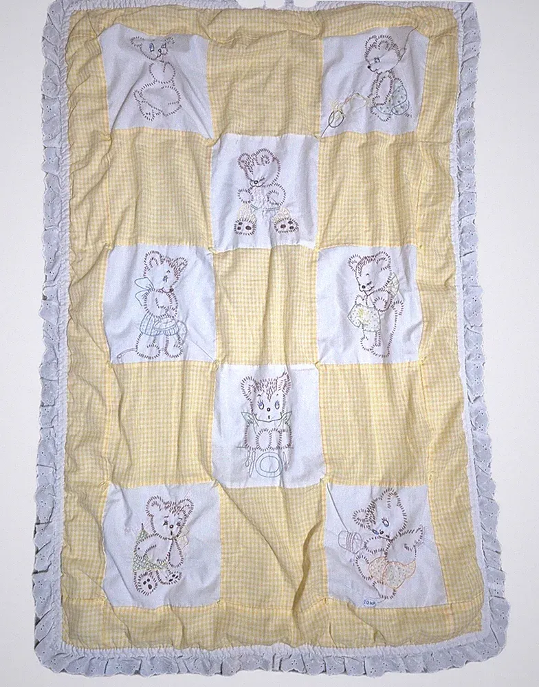 Hand Stitched Baby Blanket Nursery Crib Bedding Cotton Gender Neutral Yellow