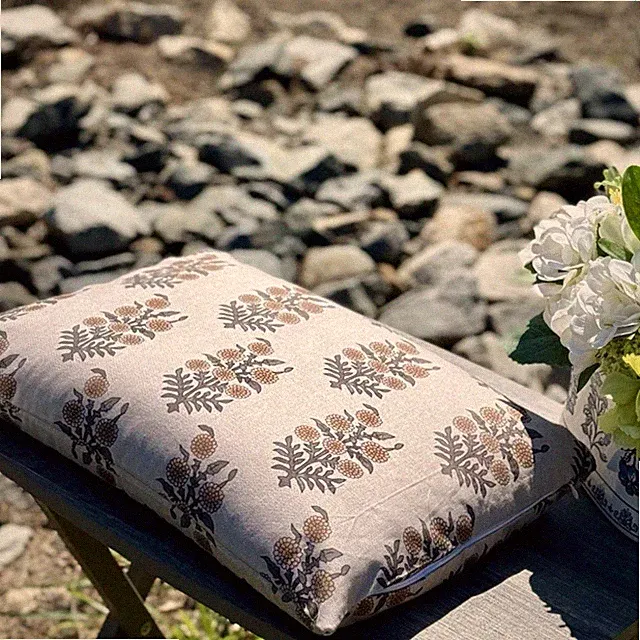 Handmade Buckwheat Pillow – Neutral Floral Cotton Cover – 3 Sizes