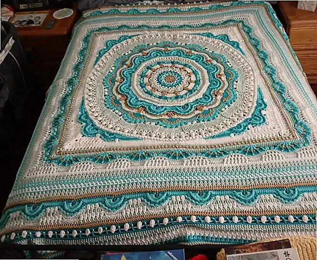 Handmade Crochet Revelation Afghan Blanket Bed Throw Multicolor 80 X 80 NEW