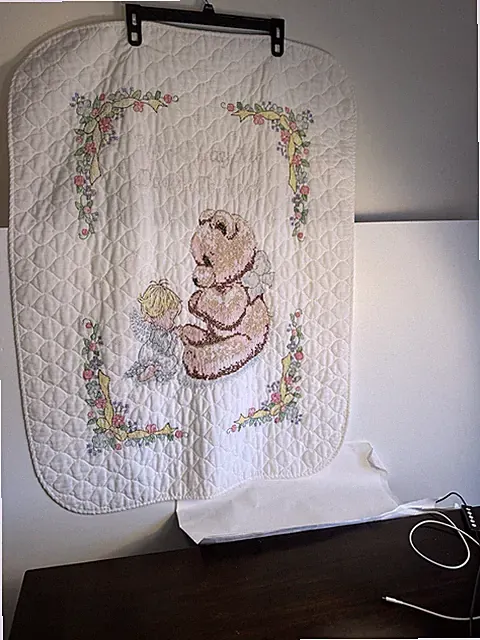 Handmade Cross Stitch Blanket Mattress Pad 31x41” “Now I Lay Me Down To Sleep