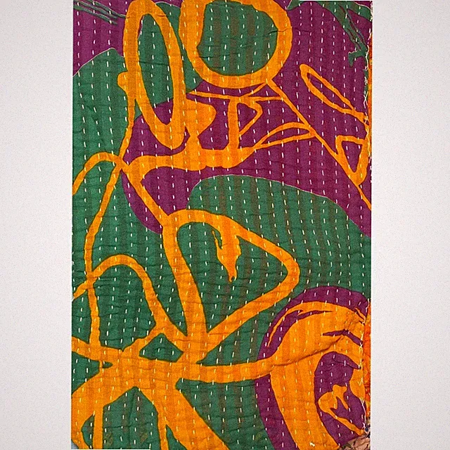 Handmade Kantha Quilt Reversible Throw Indian Cotton Blanket Multi Color Boho