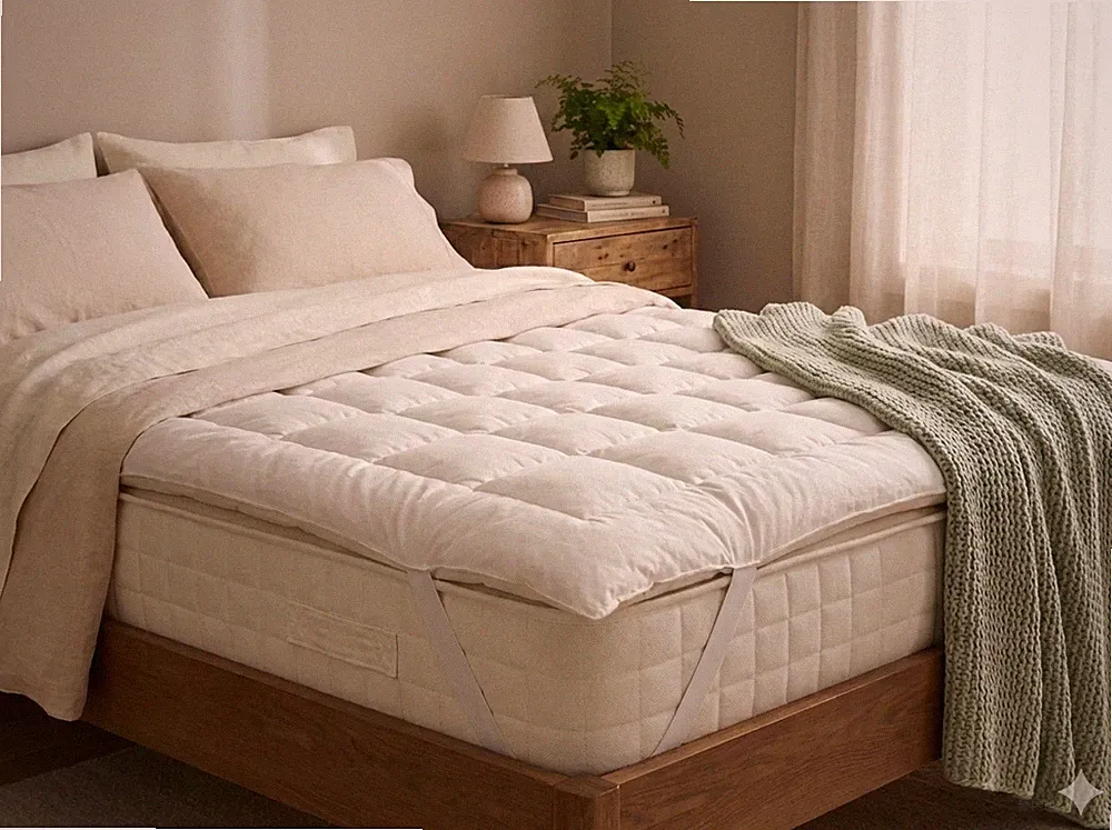 Handmade Merino Wool Mattress Topper [ CREAM-QUEEN ] Breathable Natural Bed Pad