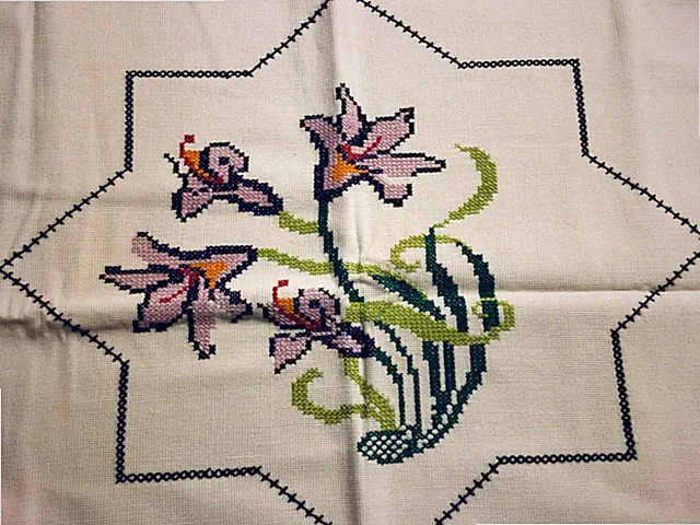 Handmade Pillowcase Standard Size 28"x 15" floral cross stitch cotton