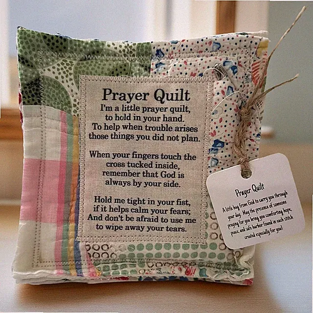 Handmade Pocket Prayer Quilt with Cross Inside, Mini Scripture Quilt, Christi...