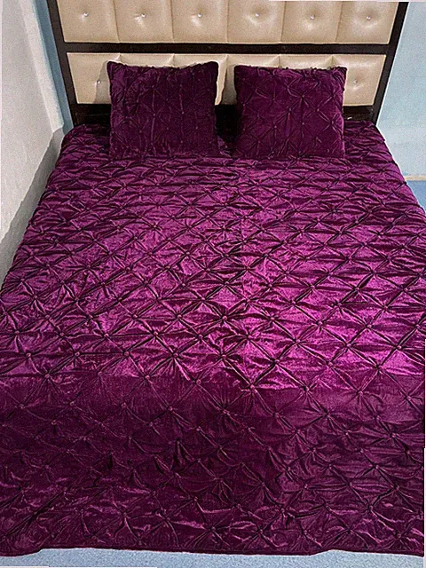 Handmade Purple Velvet Lightweight Warm Comforter Solid Quilt for Bedroom