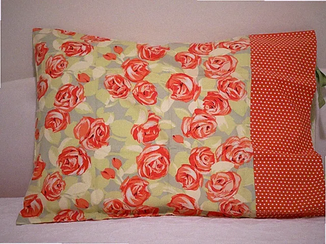 Handmade Standard Size Pillowcase Set Orange Roses