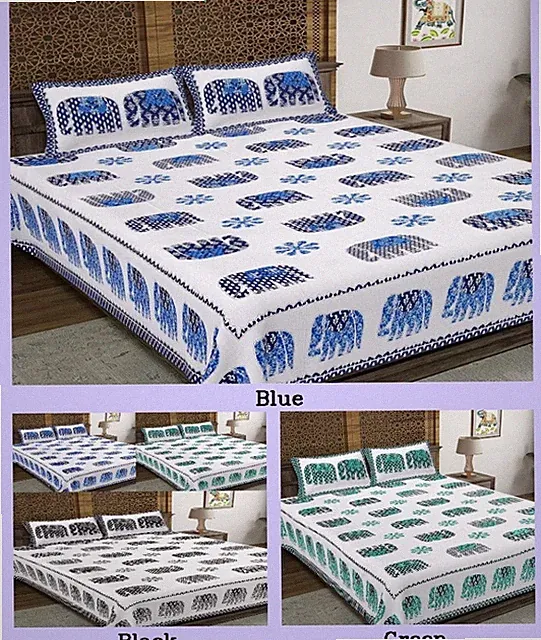 Indian Cotton Bedsheet With 2 Pillow Cover Indian Buti Design Double Sheet