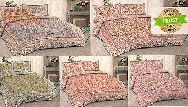 Indian Handmade Mandala Cotton BedSheet With 2 Pillow Cover Chokda Design