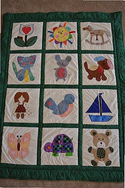 Large 57x45" Handmade Baby Infant QUILT BLANKET Embroidered Heirloom Quality