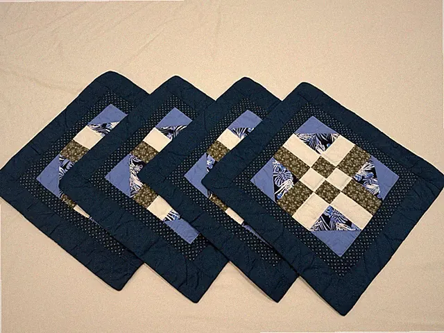 New Amish Handmade Quilted Pillow Shams Set of 4 Blue Patchwork 16x16 Lancaster
