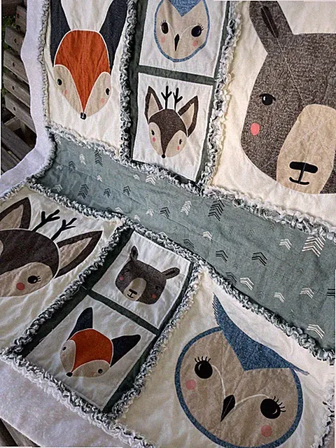 NEW! Custom Made Crib, Baby, Toddler size handmade rag Quilt, Woodland Animals