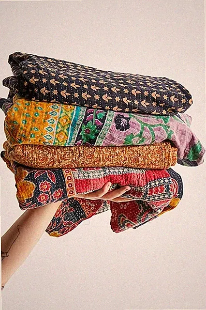 Royal Craft Indian Vintage Kantha Quilt Handmade Throw Reversible Cotton Blanket