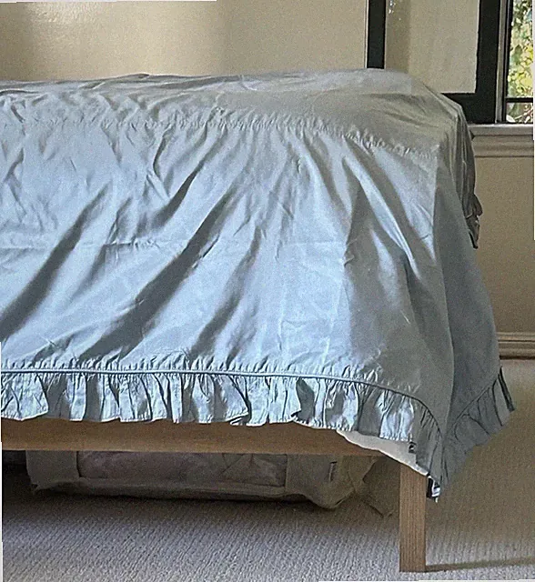 Ruffled 92x92 Handmade Coverlet Blue King Tafetta