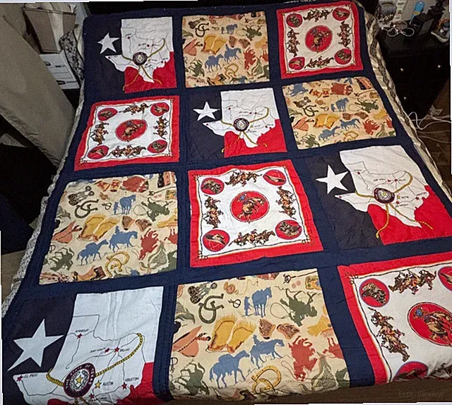 TEXAS Lone Star COWBOY Twin 90"x70" Handmade sewn COMFORTER PatchWork QUILT