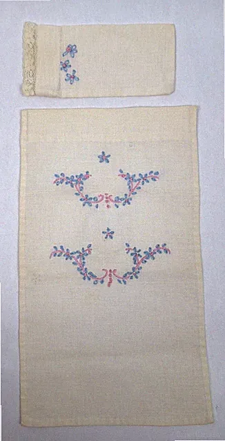 Vintage Doll Bedding Embroidered Bedspread and Pillowcase Handmade Set