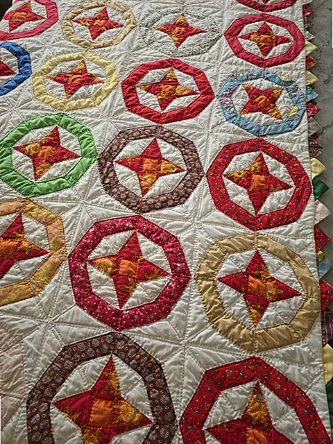 Vintage Hand Made Hand Stitched Stars Patchwork Quilt 80"x90" Twin Heavyweight