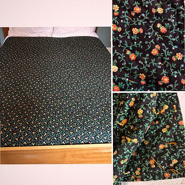 Vintage Hand Tied Comforter Quilt Blanket Floral Black Green Cottagecore 72"x66"