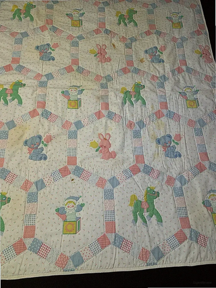 Vintage Handmade Baby Quilt Pastel Patchwork Nursery Blanket 43 in X 52 in