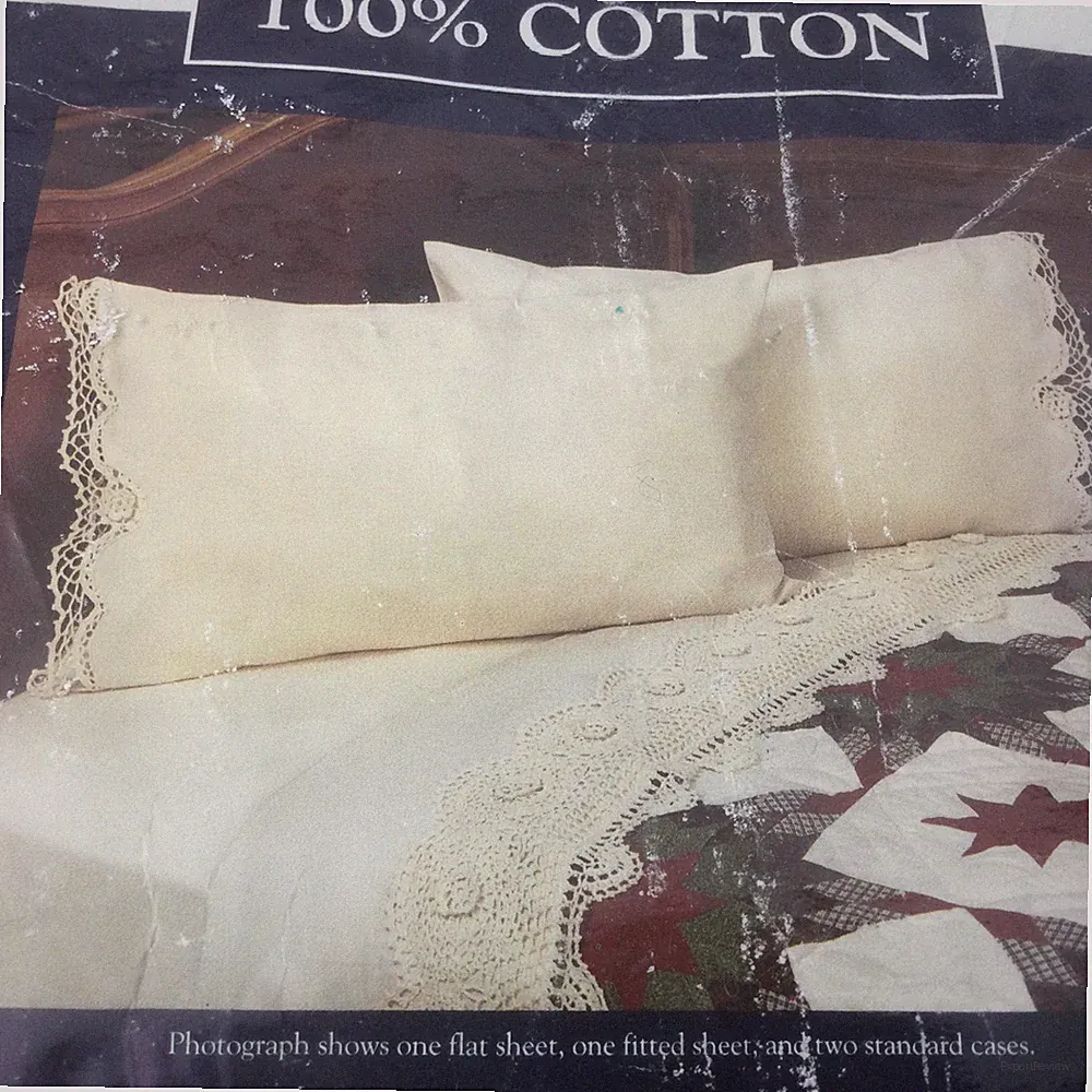 Vintage Handmade Crochet Lace 100% Cotton Twin Bed Sheets Set of 3 Off White