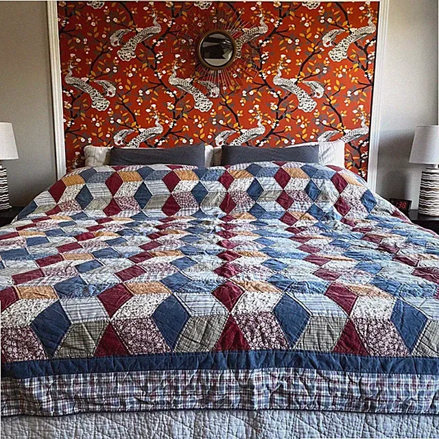 Vintage Handmade Patchwork Quilt Americana Farmhouse Bedspread 94x82