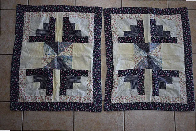 Vintage Handmade Quilted Standard Pillow Shams Geometric Squares Floral Country