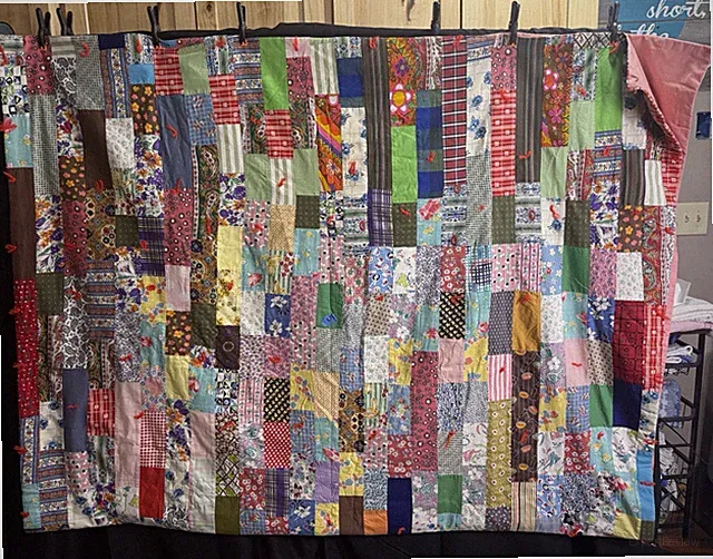Vintage Handmade Scrap Quilt Folk Art Patchwork Huge Cotton Bedspread
