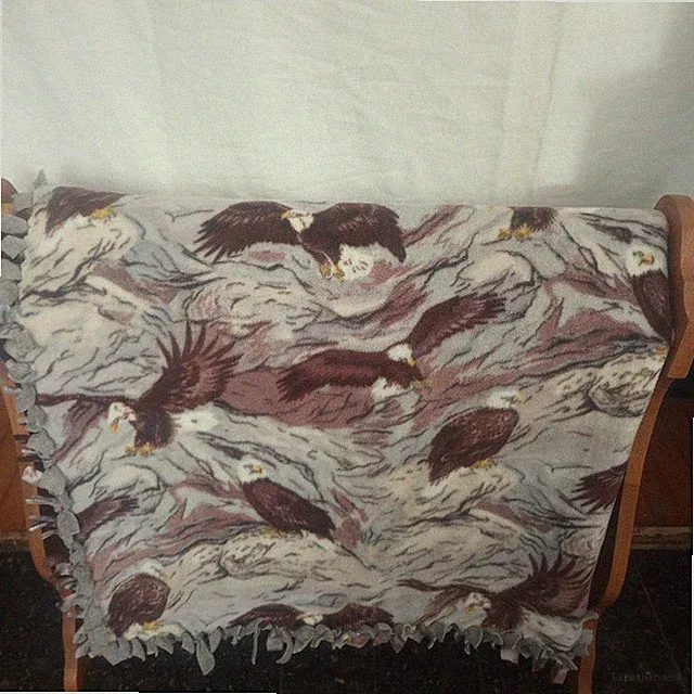 Vtg Fleece Throw Blanket Bald Eagle Handmade USA Lap