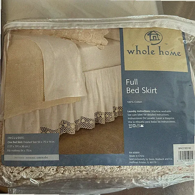 VTG Handmade Crochet Lace Bedskirt Dust Ruffle Full Cotton Evening Serenade