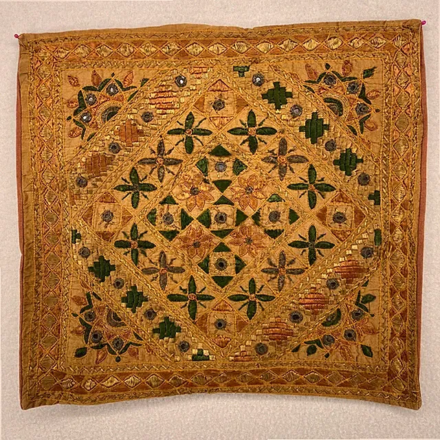 VTG Pillow Sham Handmade Turkish Mirrors Embroidered Square Brown 16 x 16 in