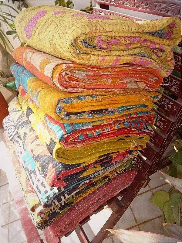 Wholesale Lot Kantha Quilt Indian Vintage Reversible Twin Handmade Blanket 5 PC
