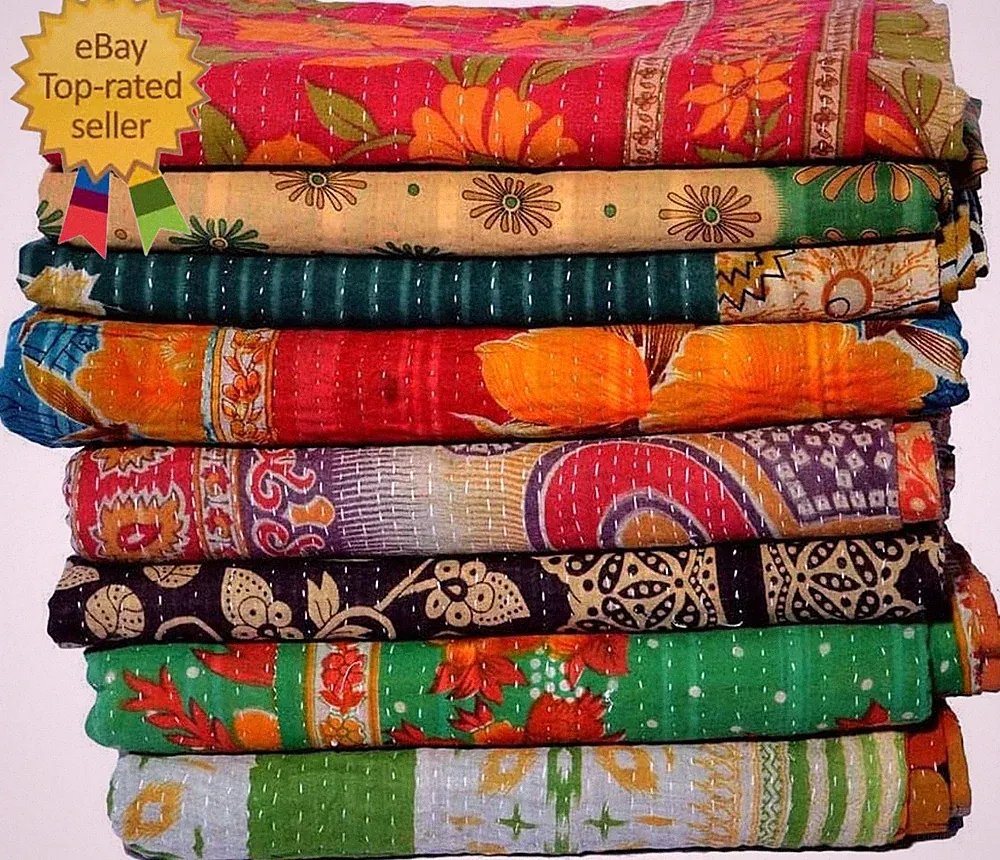 Wholesale Lot of Indian Vintage Kantha Quilt Handmade Throw Reversible Blanket